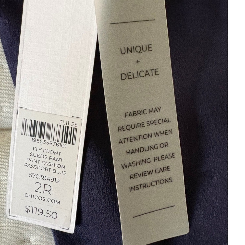 Chico's NWT Faux Suede Wide Leg Pants 12R Passport‎ Blue Navy Career Trouser L - Picture 5 of 7